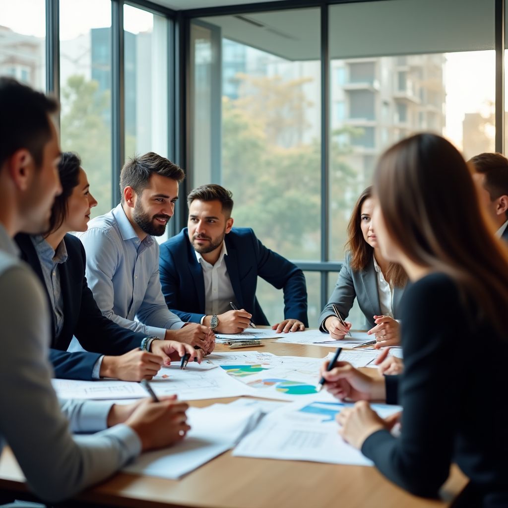 Equipo de profesionales en oficina moderna